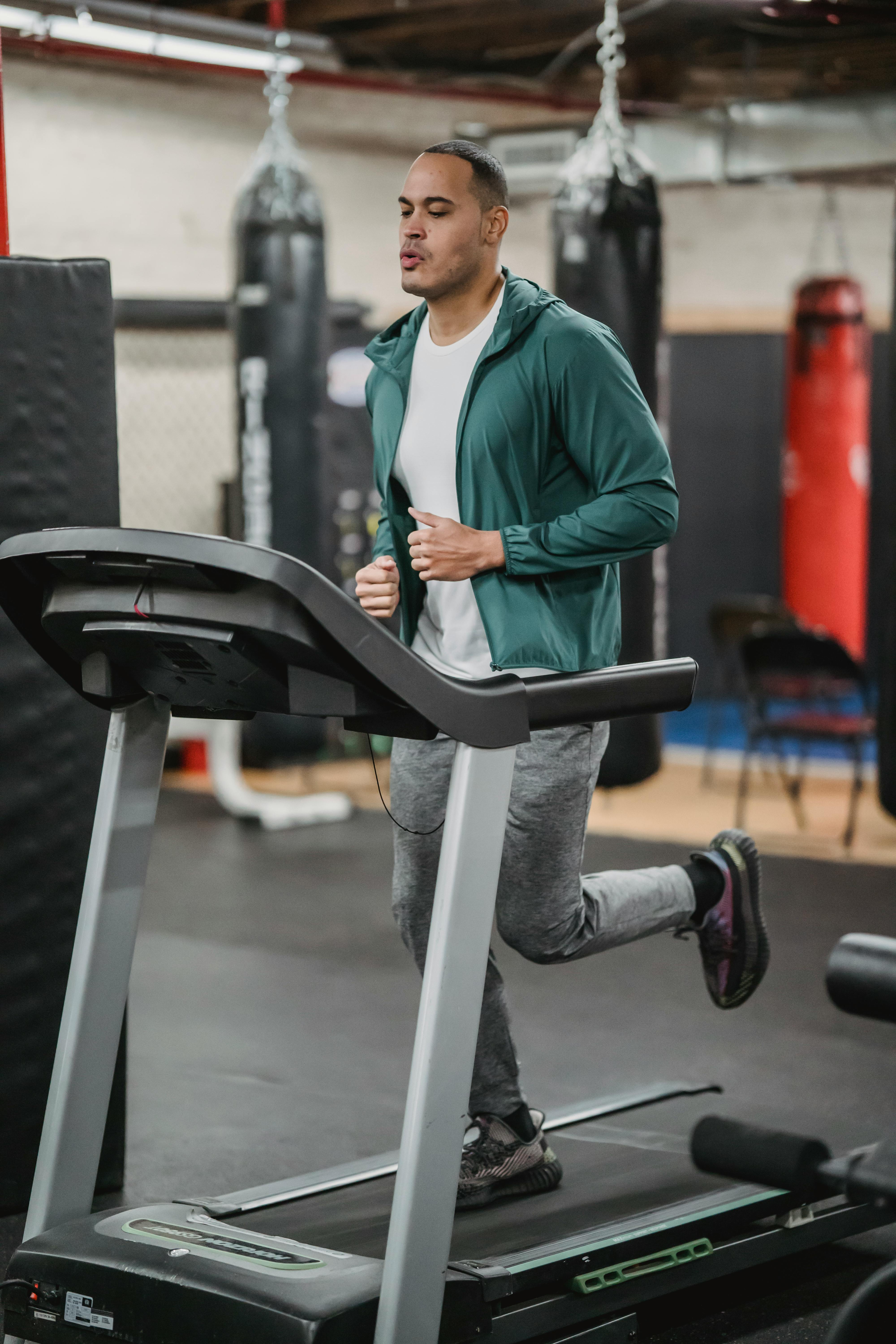 Assembled home treadmill in a gym room