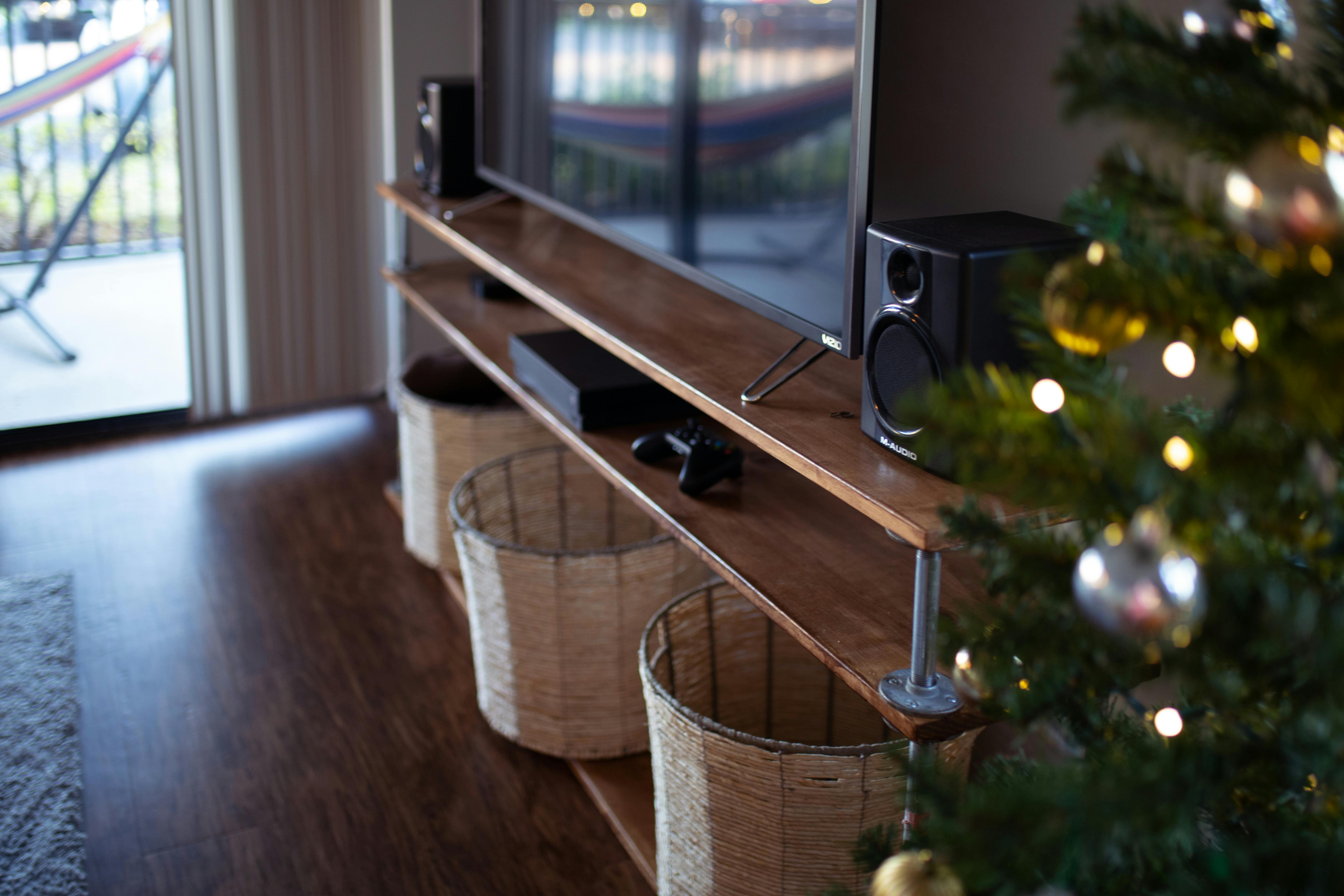 Assembled entertainment center and TV stand